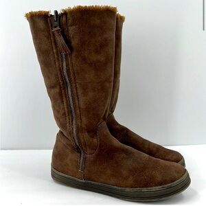 BASS Leather Suede Tall Winter Lined Faux Fur Boots Brown 7.5